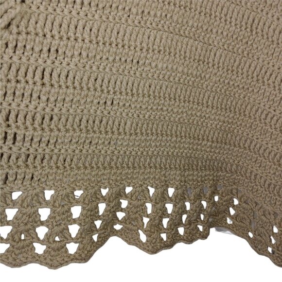 Handmade Crocheted Womens OSFA Sweater Shawl Collared Beige Pom Pom Cottagecore - Picture 7 of 9